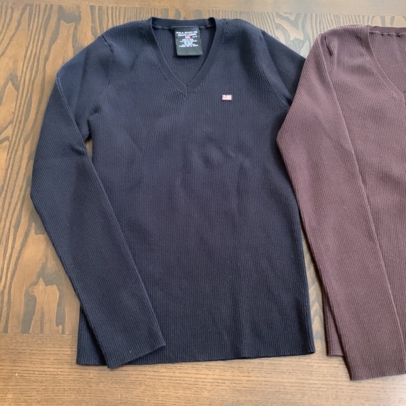 Polo Ralph Lauren V neck stretch sweater knit tops black brown long sleeve tops - Picture 2 of 4